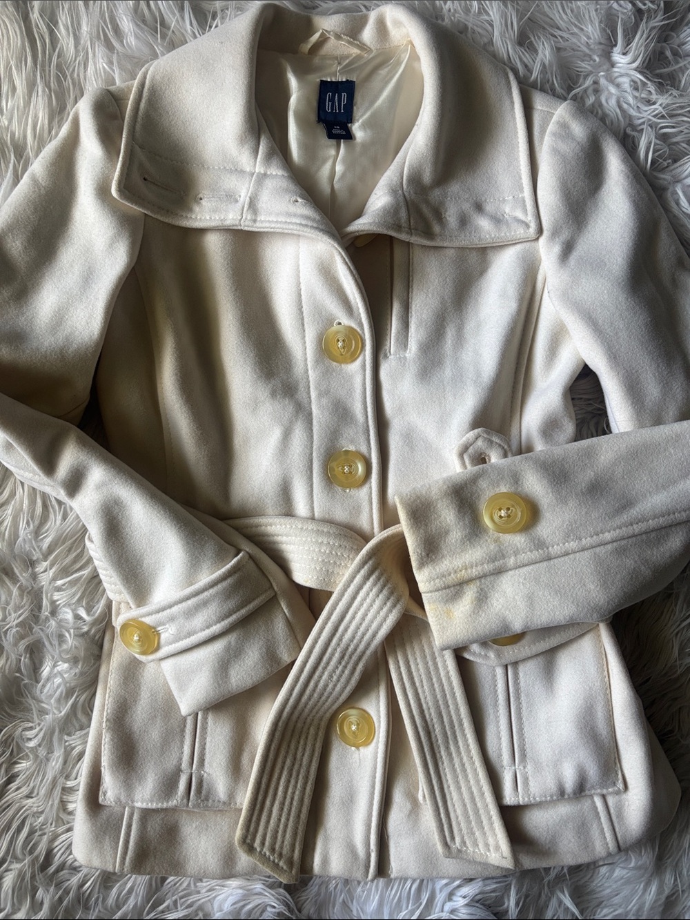 GAP Cream Belted Trench Coat with Yellow Buttons